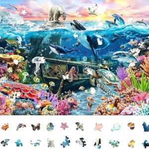 Ocean World Jigsaw Puzzles for Adults 1000 Pieces, Brain Challenging Shaped Puzzle Underwater, sea Life Jigsaw Puzzles with 6 Color on Back for Game Night, Family, Friends, Puzzle Size 26.6 x 19.2