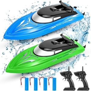 2-Pack RC Boats for Pools and Lakes - High-Speed 10km/H, 2.4GHz Remote Control Boats for Kids and Adults, 4 Rechargeable Batteries Included