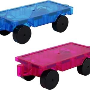 2 Piece Magnetic Tiles Car Set Truck Kit Toy with Stronger Magnets, Educational Magnet Building Tile Magnetic Blocks with Re-Enforced for Girls Boys (Blue Purple)