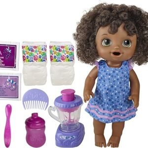 Baby Alive Magical Mixer Baby Doll Blueberry Blast with Blender Accessories, Drinks, Wets, Eats, Black Hair Toy for Kids Ages 3 and Up