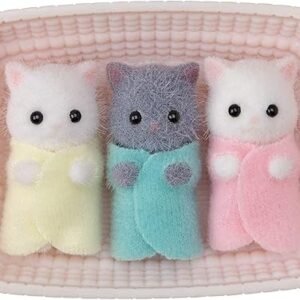 Calico Critters Persian Cat Triplets - Collectible Dollhouse Figures with Cradle Accessory