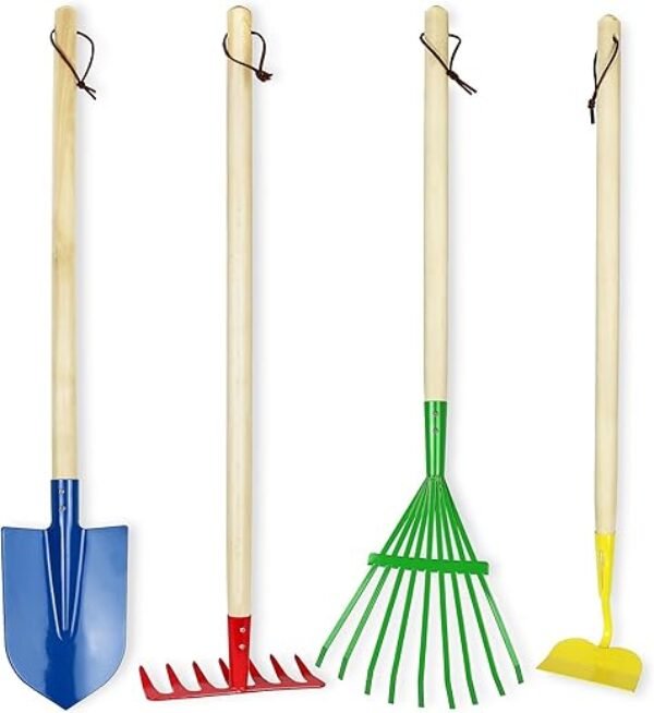 Click N' Play 4-Piece Kids Gardening Set With Shovel, Rake for Yard - Outdoor Toys for Ages 3-8 to Play in Leaves