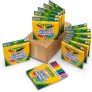 Crayola Ultra Clean Washable Markers (12 Boxes), Bulk Markers for Kids, 10 Broad Line Markers, Teacher Classroom Must Have