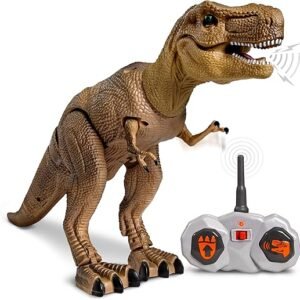 Discovery Kids Remote Control RC T Rex Dinosaur Electronic Toy Action Figure Moving & Walking Robot w/Roaring Sounds & Chomping Mouth, Realistic Plastic Model, Boys & Girls 6 Years Old+
