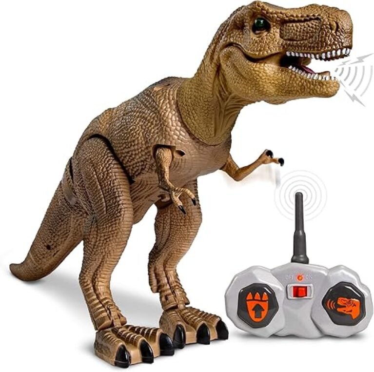 Discovery Kids Remote Control RC T Rex Dinosaur Electronic Toy Action Figure Moving & Walking Robot w/Roaring Sounds & Chomping Mouth, Realistic Plastic Model, Boys & Girls 6 Years Old+