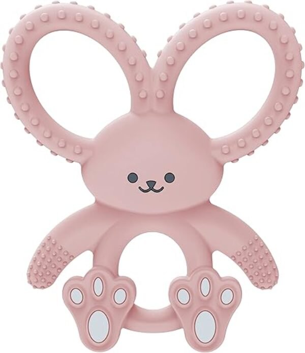 Dr. Brown's Flexees Pink Bunny, Soft 100% Silicone Baby Teether, BPA Free, 3m+