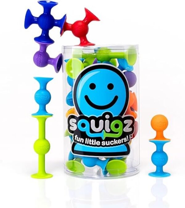 Fat Brain Toys Squigz Starter Set, 24 Piece Suction Toys, Suction Bath Toys, Sensory Toys for Kids 3 and Up