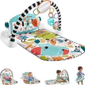 Fisher-Price Baby Playmat Glow and Grow Kick & Play Piano Gym, Blue Musical Learning Toy with Developmental Activities for Newborns 0+ Months
