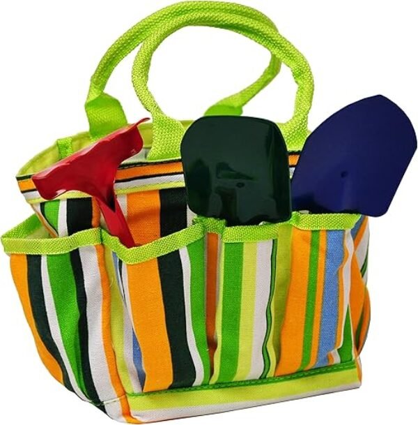 G & F 10012 JustForKids Kids Garden Tools Set with Tote hand rake shovel trowel,Assorted