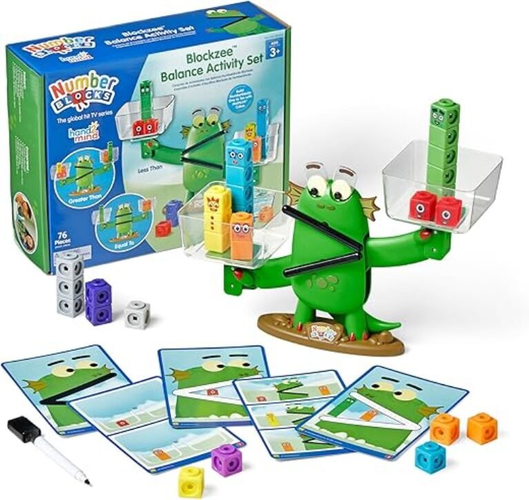 hand2mind Numberblocks Blockzee Balance Activity Set, ﻿61 MathLink Cubes, Balance Scale, Educational Math Manipulatives, Numbers for Toddlers, Preschool Learning Activities, Birthday Gifts for Kids