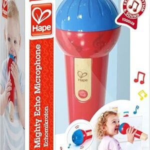 Hape Mighty Echo Microphone | Battery-Free Voice Amplifying Microphone Toy for Kids 1 Year & Up, Red, Model Number: E0337