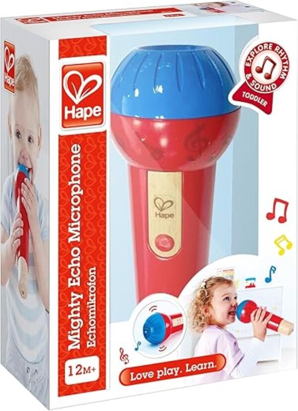 Hape Mighty Echo Microphone | Battery-Free Voice Amplifying Microphone Toy for Kids 1 Year & Up, Red, Model Number: E0337
