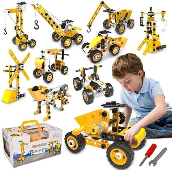 HOMETTER Educational Building Toys, STEM Learning Toy, 10 in 1 Construction Set for Preschool Kids, Engineering Toys Creative Set, Christmas Idea Gift for Boys Age 5 6 7 8 9 10+ Years Old