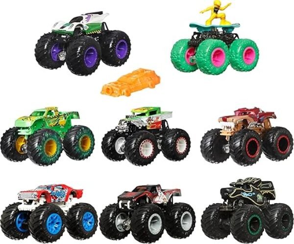 Hot Wheels Monster Trucks Set,Easter Basket Stuffers, 1 Toy Truck in 1:64 Scale & 1 Crushable Car, Vehicle Play for Kids & Collectors (Styles May Vary)