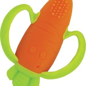 Infantino Lil' Nibbles Textured Silicone Baby Teether - Sensory Exploration and Teething Relief with Easy to Hold Handles, Orange Carrot, 0+ Months