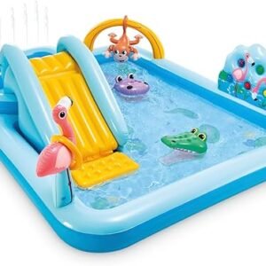 Intex 96" x 78" x 28" Inflatable Jungle Adventure Play Center Spray Kiddie Pool - Backyard Kids Water Slide, Outdoor Blow-Up Splash Pad for Toddlers