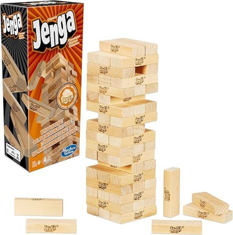 Jenga Game | The Original Wood Block Game with Genuine Hardwood Blocks | Stacking Tower Game | Ages 6+ | 1 or More Players | Party Games for Kids | Family Games