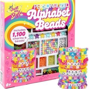 Just My Style ABC Beads by Horizon Group Usa, 1000+ Charms & Beads, Alphabet Charms, Accent Seed Star Wax Beading Cord, Satin Cord Key Ring Included, Bright, Small