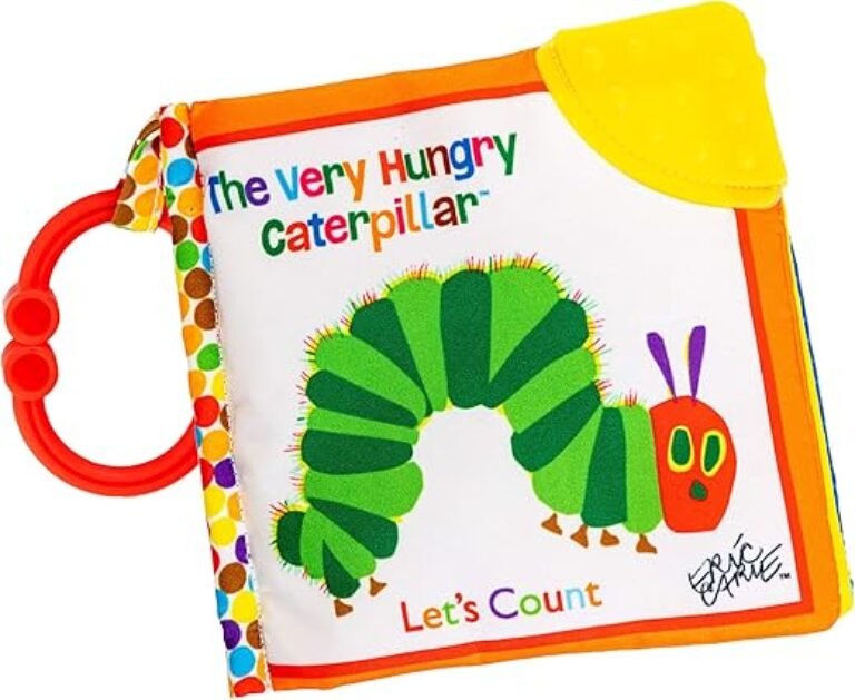 Let's Count Soft Book - World of Eric Carle the Very Hungry Caterpillar Baby on the Go Clip Teething Crinkle Soft Sensory Book for Babies, 5.25x5.25 Inch