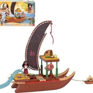Mattel Disney Moana 2 Toys, Moana’s Adventure Canoe Playset with Floating Canoe, Moana Small Doll, 1 Character Friend, 6 Play Areas & 10 Accessories
