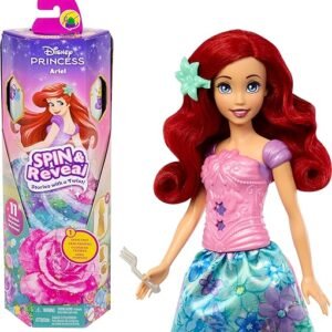 Mattel Disney Princess Ariel Fashion Doll Set, Spin & Reveal with 11 Surprises Including 5 Accessories, 5 Stickers & Play Scene, Inspired by Movie