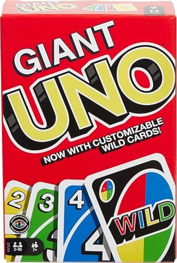 Mattel Games Giant UNO Card Game for Kids, Adults & Family Night with Oversized & Features for 2 to 10 Players