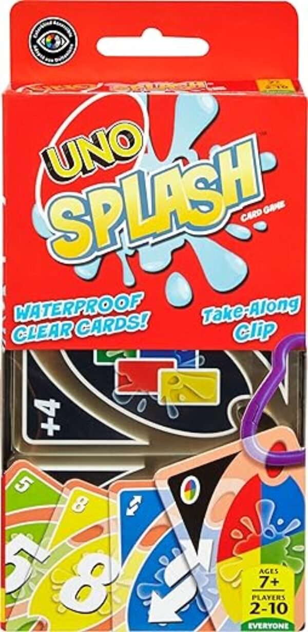 Mattel Games ​UNO Splash Card Game for Outdoor Camping, Travel & Family Nights with Water-Resistent Plastic Cards