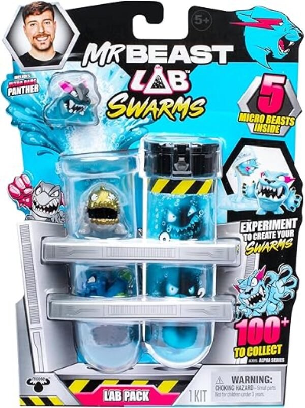 MrBeast Lab Swarms Lab Pack, Experiment by Adding Water, Shaking Test Tube & Revealing 5 PK of 1" MrBeast Collectible Characters, 100+ to Collect, Look Out for The Limited Edition Hyperchrome Panther