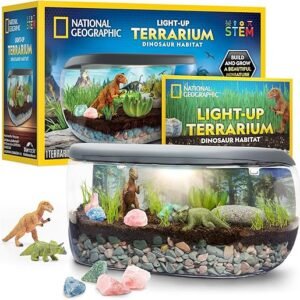 NATIONAL GEOGRAPHIC Light Up Terrarium Kit for Kids - Build a Dinosaur Habitat with Real Plants & Gemstones, Science Kit Gift for Boys & Girls, Dinosaur Toys for Kids (Amazon Exclusive)