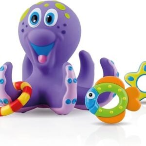 Nuby Floating Octopus Toy with 3 Hoopla Rings - Baby Bath Toy for Boys and Girls - 18+ Months - Purple (Pack of 1)