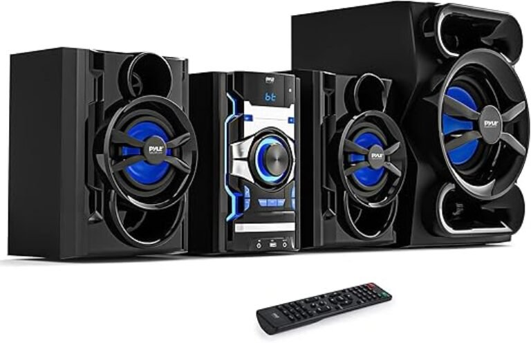 Pyle 3-Piece Wireless Bluetooth Stereo System - 1000 Watt DVD Shelf System for Home with DVD Player, MP3, USB, FM Radio, Bass Reflex Speaker, and Remote Control, Compact & Portable