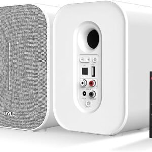 PyleUsa Desktop Bluetooth Bookshelf Speakers, 50 Watt MAX HiFi Studio Monitor Desk Stereo Active and Passive Speaker System, Built-in Digital Audio Amplifier,Smartphone and PC Compatible-PBKST33,White