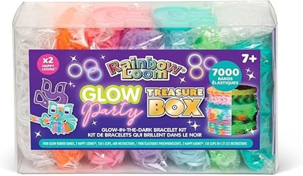 Rainbow Loom: Treasure Box - Glow-in-The-Dark Edition - DIY Bands Jewelry Kit, 7000 Glow Rubber Bands, 2 Happy Looms, Crafting Activity, Kids Ages 7+