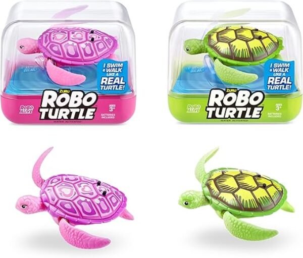 ROBO ALIVE Robo Turtle Robotic Swimming Turtle (Green + Pink) by ZURU Water Activated, Comes with Batteries, Exclusive (2 Pack)