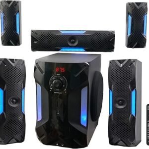 Rockville HTS56 1000W 5.1 Channel Home Theater System with 8" Subwoofer, Bluetooth, USB, Includes Remote, LED Light Effects - Perfect for Movies, Music, Karaoke
