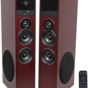 Rockville TM80C Powered Home Theater Tower Speaker System, Cherry Wood, 800W, 8" Subwoofers, Bluetooth, USB/SD Playback, FM Radio, Remote Control, Karaoke Ready, Perfect for Home Entertainment