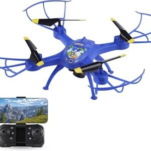 Sonic The Hedgehog Sky Racer Drone - WiFi Camera, 3D Flips, Variable Speed Settings, Kid's Toy Drone with 10 Min Flight, Auto Hover, and Remote Controler Included