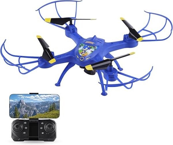 Sonic The Hedgehog Sky Racer Drone - WiFi Camera, 3D Flips, Variable Speed Settings, Kid's Toy Drone with 10 Min Flight, Auto Hover, and Remote Controler Included