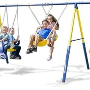 Sportspower Super Star Outdoor Kids Metal Swing Set: 2 Swings, 1 Flying Saucer, 1 Glider, 1 Wavy Slide - Exceeds ASTM Standards