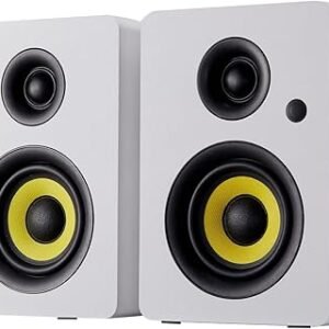 SW206 80W Active Dual-Mode Bookshelf Speakers, 4inch Studio Monitor and HiFi Mode, Optical Coaxial TRS Aux Bluetooth 5.0 USB with 24bit DAC, for Home Music System Turntable TV PC Desktop, White
