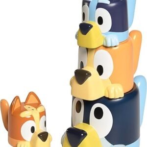Toomies Bluey Bath Toys - Bluey's Family Pourers - Water Pouring Bluey Figures Including Chilli, Bandit, Bingo, and Bluey - Nesting and Stacking Cups for Bath Time - 4 Count - Ages 18 Months and Up