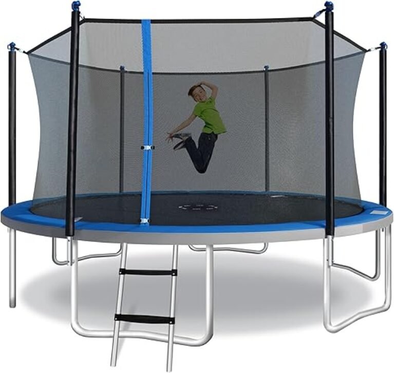 TruJump 12ft Trampoline with UV Resistant Safety Enclosure, ASTM Approved, Safe Padded Frame, Anti Rust Metal Frame, Heavy Duty, Outdoor Fun