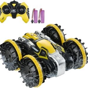VEVOR Amphibious Remote Control Car, 4WD Waterproof 2.4GHz RC Car Boat for Kids, 360° Rotating Stunt Car with 2 Batteries, All Terrain Water Beach Pool Toy for 6+ Year Old Boys Girls
