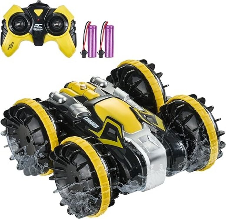 VEVOR Amphibious Remote Control Car, 4WD Waterproof 2.4GHz RC Car Boat for Kids, 360° Rotating Stunt Car with 2 Batteries, All Terrain Water Beach Pool Toy for 6+ Year Old Boys Girls