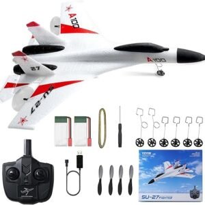VEVOR RC Plane, 2.4GHZ 4 Channel RC Airplane with 6-Axis Gyro Stabilizer&2 Batteries, Ready to Fly SU-27 Fighter Aircraft Plane Toy for Adults Kids Beginners Boys Birthday/Xmas Child Gift