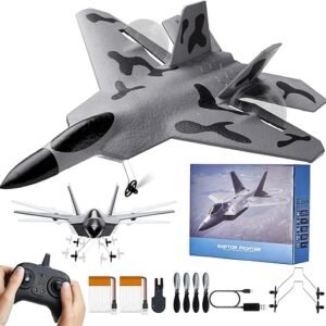 VEVOR RC Plane 2 Channel, Remote Control Airplane 2.4GHZ with 6-Axis Gyro Stabilizer&2 Batteries, F-22 Fighter Aircraft Plane Toy for Adults Kids Beginners Boys Birthday/Xmas Child Gift
