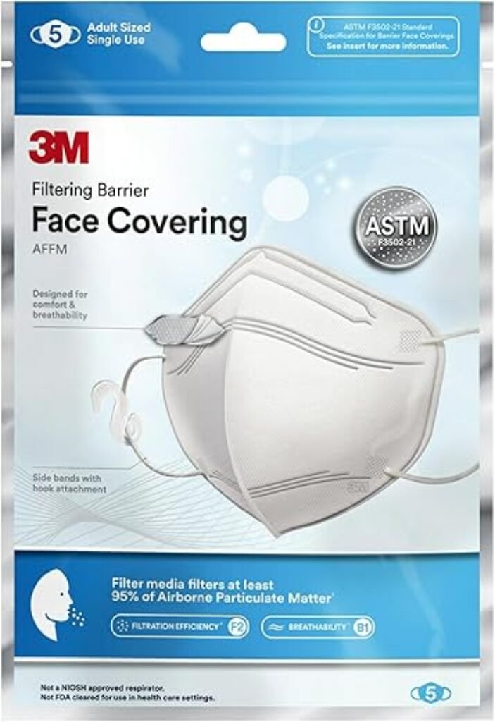 3M Filtering Barrier Face Covering, AFFM-5, One Size, 5-Pack