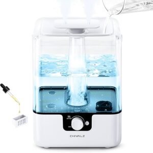 6L Humidifiers for Bedroom Large Room Home, CHIVALZ Cool Mist Top Fill Humidifiers for Baby Nursery and Plants, 26dB Quiet, Nightlight, Up to 50 Hours, Oil Diffuser 1 Pack + 2 Mist Outlets White