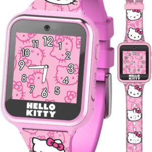 Accutime Hello Kitty Kids Smartwatch - Interactive Touchscreen with 10 Watch Faces, Camera, Games, Alarm, Step Tracker & More - Fun Gift for Girls with Pink Silicone Strap - Fits Wrists 5.5'' to 8.0"