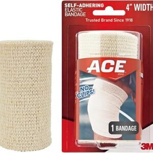 ACE 4 Inch Self-Adhering Elastic Bandage, No Clips, Beige, Great For Leg, Shoulder And More, 1 Count
